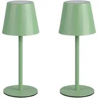 Reality Leuchten LED Außen-Tischleuchte, dimmbar, LED fest integriert, Lichtfarbe Warmweiß bis Tageslicht einstellbar, 2er SET Outdoor USB Lampen Grün, kabellos mit Akku, 21cm klein