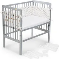 FabiMax Beistellbett Babybett Boxspring grau, 90 x 55 cm Liegefläche, aus Buchenholz, Stufenlos höhenverstellbar 40-73 cm, Holz-Lattenrost