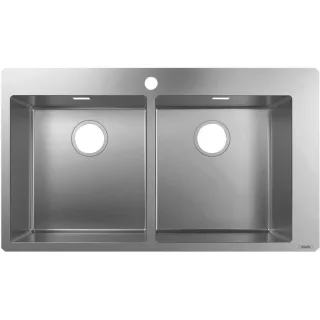 Hansgrohe S711-F765 Einbauspüle 43303800 edelstahl, 37x37cm, 2 Becken, Hahnloch vorgebohrt
