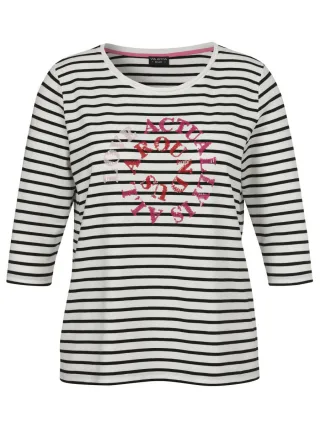 VIA APPIA DUE - Gestreiftes T-Shirt mit 3/4-Arm und Motiv-Print weiß - Gr. - 42