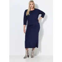 Ulla Popken Midikleid Punto-Midikleid drapiert U-Boot-Ausschnitt 3/4-Arm