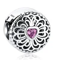 PANDACHARMS Bead Herz im Strahlenkranz Pink Charm für Charm Armband, Silber, Zirkonia