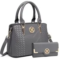 LuxusKollektion Handtasche Handtasche Damen Mittelgroß Grau Geldbörse Set PU-Leder