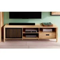 FORTE Lowboard JytanaTV-Board, TV-Schrank, Breite 174,8 cm, mit Lamellen-Schiebetüre, Mauvella Eiche / Schwarz