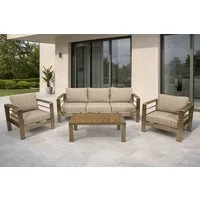 DEGAMO Loungeset CANNES, Armlehnen braun, (2x Sessel, 1x Sofa 207cm, 1x Tisch 106x60cm), Aluminium gebürstet, Kunstholz braun, wetterfest