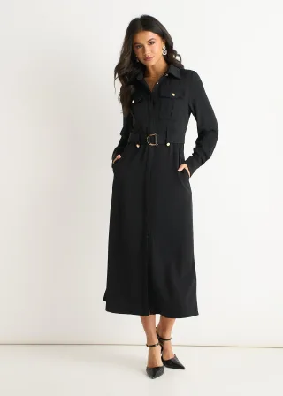 Schwarzes Luxe-Shirt mit goldenen Knöpfen Utility-Kleid
