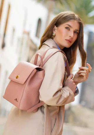Wittchen Damen-Lederrucksack mit rechteckiger Klappe, rosa Naturleder