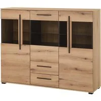 Home affaire Highboard Cantara, moderner Schrank, Vitrine in Eiche Dekor, Weiß oder Kaschmir, schwarze Stangengriffe, ausreichend Stauraum, vielseitig einsetzbar
