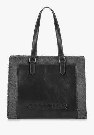 Wittchen Damen-Einkaufstasche aus Öko-Leder mit Pelzbesatz, grau