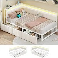 MSMASK Polsterbett mit LED-Beleuchtung und USB-Steckdosen, 90x200cm (1-tlg., Ohne Matratze), Schlafsofa, Jugendbett Tagesbett Daybett Kinderbett