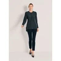 MADELEINE Hemdbluse Luxuriöse Bluse mit kragenlosem Design Hemdbluse mit verdeckter Knopfleiste und langen Ärmeln