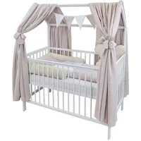 Baby-Delux Komplettbett Hausbett Babybett Komplettset Waffelpique Musselin, 12-tlg., Kinderbett 60x120 cm weiß, Bettset verschiedene Designs