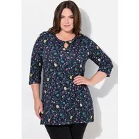 Ulla Popken Longshirt Longshirt Blüten A-Linie Rundhals 3/4-Arm