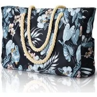 LuxusKollektion XL-Strandtasche Strandtasche XXL Wasserdicht Schwarz Blume Schwimmbad Einkaufstasche