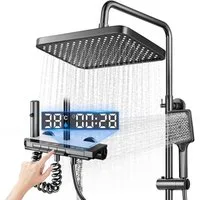Kityhome Duschsystem LED-Duschsystem mit Temperaturanzeige, Regen- & Handbrause, 69-103cm