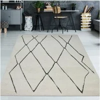 TeppichHome24 Teppich Flauschiger Teppich creme Rauten in schwarz, rechteckig