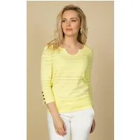 Passioni 3/4 Arm-Pullover mit Knopfdetail am Arm & Ajourmuster