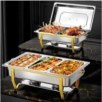 Warmounts Speisenwärmer 8QT, (2-tlg., Edelstahl 7,57L), Chafing Dish Speisenwärmer, 1x GN 1/2 + 1x GN 1/3 Behälter, Edelstahl