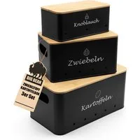 BigDean Kartoffelkiste 3er Set Kartoffel Aufbewahrungsbox für Kartoffel, Zwiebel & Knoblauch (Set, 6 St., Gemüseboxen), Stapelbar, Robuster Verzinkter Stahl, Belüftet, Rutschfest