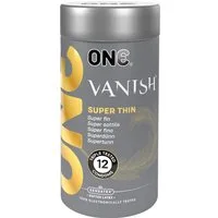 ONE Kondome Vanish Hyperthin Packung mit, 12 St., dünne Kondome mit Move Lube für ein natürliches Gefühl, vegan & ohne schädlichen Inhaltsstoffe