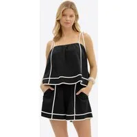 Imily Bela Hausanzug Damen Zweiteiliges Lounge Set Casual Sommer mit Kontrastnähten (Set, 2 tlg., 2er-Pack, Spaghettiträgertop+Shorts) mit Eingrifftaschen