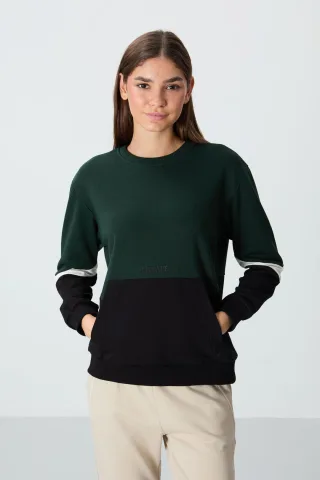 Übergrößen Farbblockiertes Rundhals-Sweatshirt