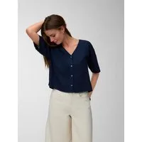 Vero Moda Kurzarmbluse VMROSIE 2/4 V-NECK SHIRT NOOS Viskosemischung. mit Leinen, Kurzarm