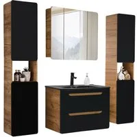 Lomadox Badmöbel-Set NEW-LUTON, (Spar-Set, 4-St), Eiche Waschbeckenschrank Keramikwaschbecken Spiegelschrank Hochschrank