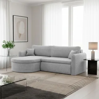 Ecksofa Schlafsofa FELIZ Stoff Poso Hellgrau Ottomane Links