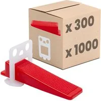 Dalsys Nivelliersystem für Fliesen enthält (2mm) Set 1000 Laschen + 300 Keile, 1300-St., Fliesenleger Werkzeug für präzises Fugenbild) Zuglaschen, Fliesenkeile, Verlegehilfe Set, Fliesenleger Werkzeug