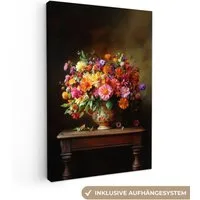OneMillionCanvasses® Leinwandbild Farben - Blumenstrauß - Vase - Holz, Fotodruck (1 St), Leinwand Canvas Wandbild, Wanddekoration 20x30 cm