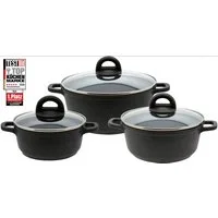 Elo Basic Topf-Set Black, Aluminiumguss (Set, 6-tlg., 3 Töpfe mit Deckel), mit hochwertiger Antihaftversiegelung, Induktion