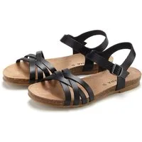 LASCANA Sandalette, Sommerschuh, offener Schuh, Sandale aus Leder mit Korkfußbett