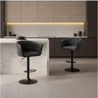 HOME DELUXE Barhocker SAMIR - 83-104 x 53 x 45 cm (4 St), Höhenverstellbar & drehbar, gepolsterter Sitzhocker mit Fußablage