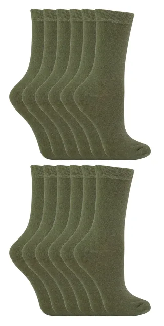 12 Paar Multipack Kinder Baumwolle bunte Casual Socken | Socken Snob | Plain Kleid Socken für Jungen & Mädchen - Khaki
