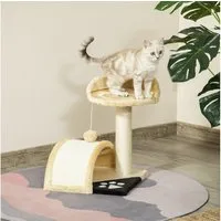 PawHut Kratzbaum Kleiner Katzenturm mit Höhle, erhöhter Plattform, Katzenkratzbaum, Sisalseil-Kratzstangen, Beige, 35.5 x 37 x 46 cm