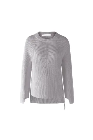 Oui - RUBI Pullover mit Reißverschluss, in reiner Baumwolle light grey - Gr. - 40