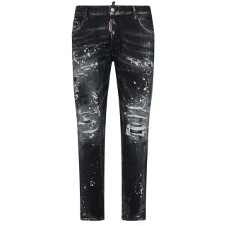 Dsquared2 Tidy Biker Jean Paint Splash verstärkte zerrissene schwarze Jeans