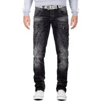 Cipo & Baxx 5-Pocket-Jeans Herren Regular Fit Hose Stonewashed BA-CD296 (1-tlg) mit Reißverschlüssen und Verzierungen