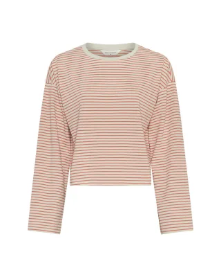 msch copenhagen - Gestreifter Pullover - Magen SL Crochet-M beige/rot - Gr. - M