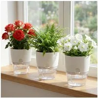 shop'n smile ideoon Blumentopf Blumentopf selbstbewässernd Ø18,5cm Pflanzgefäß mit Docht-System (3 St., 3er-Set & 6er-Set), 10-15 Tage Urlaubsschutz/transparentes Reservoir/ 18,5x15,5 cm