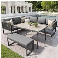 Celya Gartenlounge-Set Gartenmöbel Set mit Hochwertigen Sitzkissen & Rückenkissen, (für 6-8 Personen, SetHandgeflochtene PE-Rattan Polstergruppe, Grau), Garten Loungesessel mit esstisch,Wetterfestes Terrassen Sofa Set