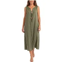 dy_mode Sommerkleid Damen Leinenkleid Luftiges Maxi Sommerkleid Strandkleid Damenkleid in Unifarbe, V-Ausschnitt, mit seitlichen Eingriffstaschen