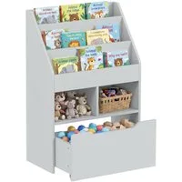 HOMCOM Kinderregal Kinder Bücherregal mit Schublade, 3 Ablagefächern, Aufbewahrungsregal 1-tlg., für Kinderzimmer, Spielzimmer, Grau, 60 x 29,9 x 90 cm