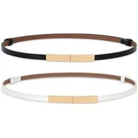 Zaewry Taillengürtel Schmaler Taillengürtel für Damen Ledergürtel Verstellbarer Dünner (2-St) Gürtel Skinny Retro Taillengürtel Klassisch Dekorativen Gürtel