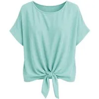 ITALY VIBES Kurzarmbluse - sommerliche Bluse - Blusenshirt Damen mit Knotendetail ONE SIZE / passend für Größe S - L