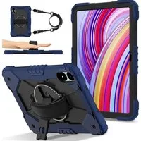 Wigento Tablet-Hülle Für Xiaomi Redmi Pad Pro 12.1 Design Silikon Hybrid Hülle Dunkelblau, Hybrid Schutzhülle Smart Case Cover mit Schultergurt