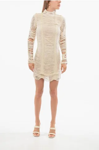 Langärmliges Netzkleid in Beige