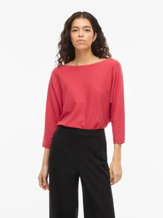 Vila 3/4 Arm-Pullover "VIMALU BOATNECK 3/4 SLEEVE KNIT TOP-NOOS" Materialmix, loose fit