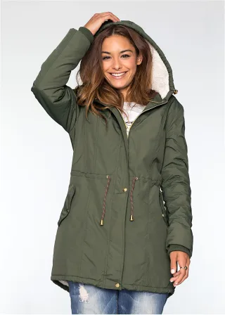 bonprix Parka mit Teddy-Futter, grün, Gr.50, Trendy Übergangsjacke mit vielen Details